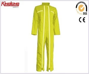 China V-neckline mens high quality coverall, long sleeves chest pockets yellow coverall manufacturer