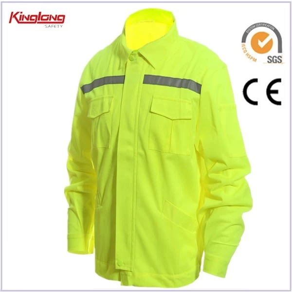 Čína Žlutý pracovní oblek, 100% polyester fluorescenční žlutý pracovní oblek, Chile Market 100% polyesterový fluorescenční žlutý pracovní oblek výrobce