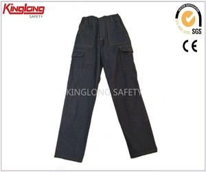 China heren 6 pockets denim jeans cargo broek, Blue Jeans Dickies Work broek met Nylon Rits fabrikant