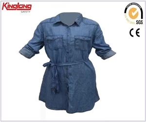 China nieuwe collectie groothandel werkkleding dames jean shirt lange shirts fabrikant