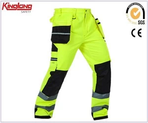 China safety reflective cargo work trousers,fluorescent yellow safety reflective cargo work trousers,High visibility Mens multi-pocket fluorescent yellow safety reflective cargo work trousers manufacturer