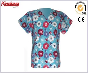 China wholesale fashion style 65%polyester 35%cotton fabric printed top  embroidery  short shirt manufacturer