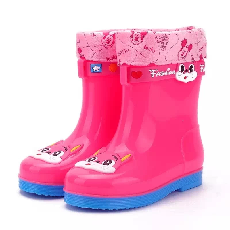 China 585-P pink winter girls rain boots with fur lining manufacturer