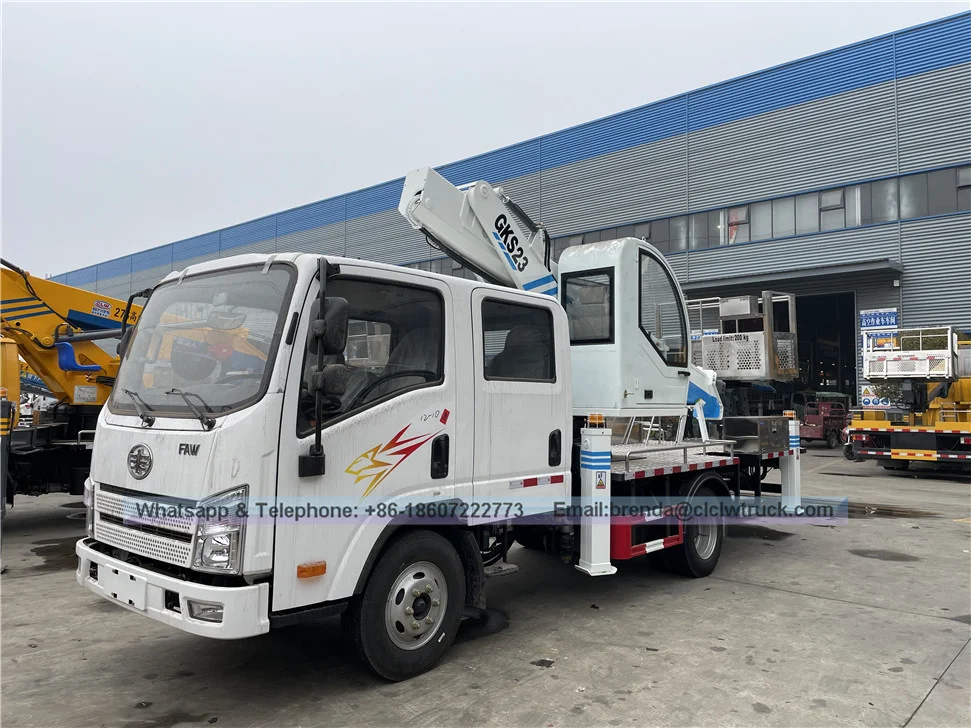 الصين شاحنة عمل منصة جوية 20 م 23 م 25 م 27 م 28 م 30 م ذراع مستقيم شاحنة قفص هوائي هيدروليكي