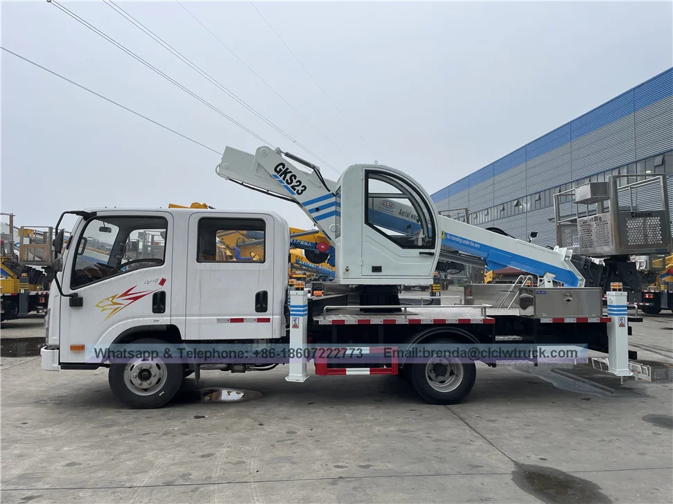 الصين شاحنة عمل منصة جوية 20 م 23 م 25 م 27 م 28 م 30 م ذراع مستقيم شاحنة قفص هوائي هيدروليكي