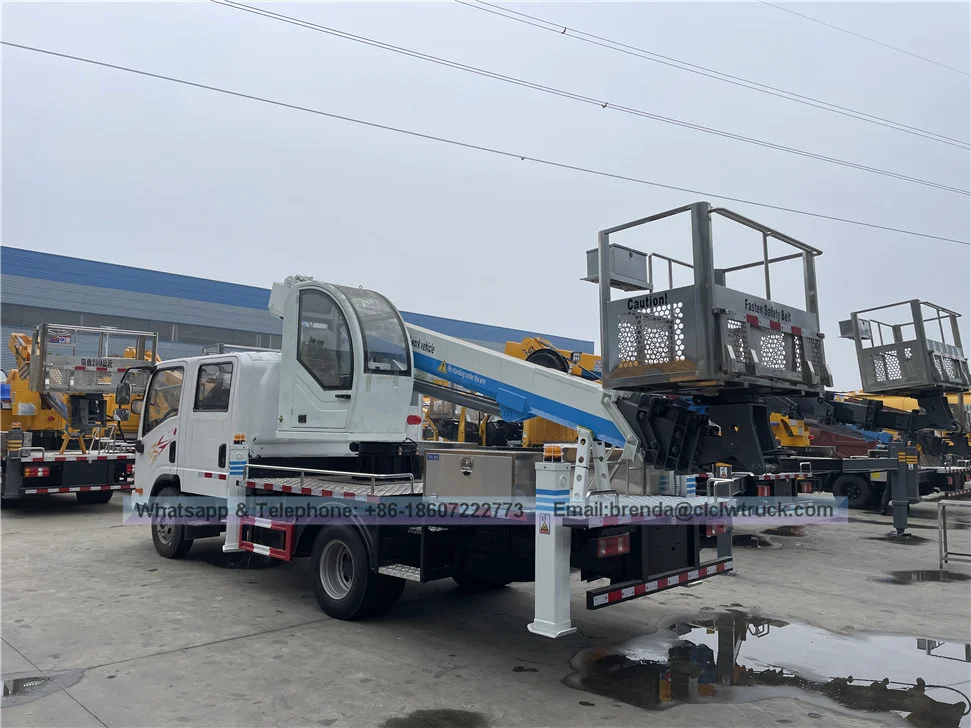 الصين شاحنة عمل منصة جوية 20 م 23 م 25 م 27 م 28 م 30 م ذراع مستقيم شاحنة قفص هوائي هيدروليكي