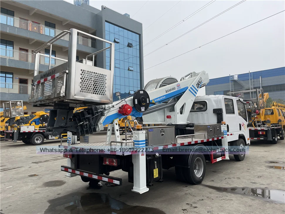 الصين شاحنة عمل منصة جوية 20 م 23 م 25 م 27 م 28 م 30 م ذراع مستقيم شاحنة قفص هوائي هيدروليكي