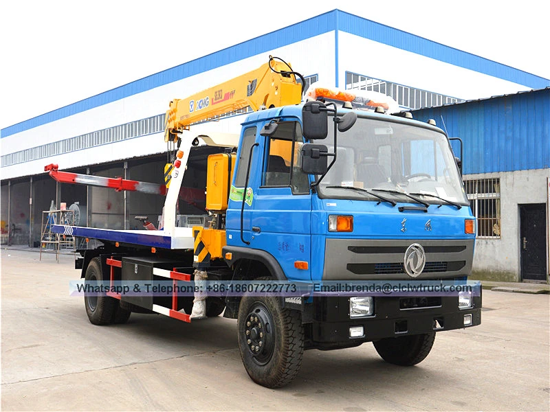 Dongfeng 4x2 5ton tow truck na may 5ton crane hot sale