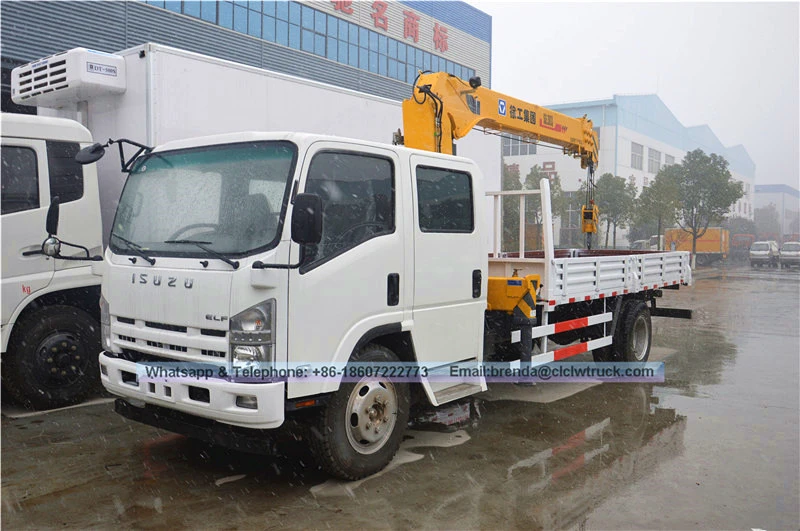 Isuzu Double Cabin Telescopic Boom Construction Machine 2 Ton Truck Mounted Crane 3.2ton truck na may engine crane