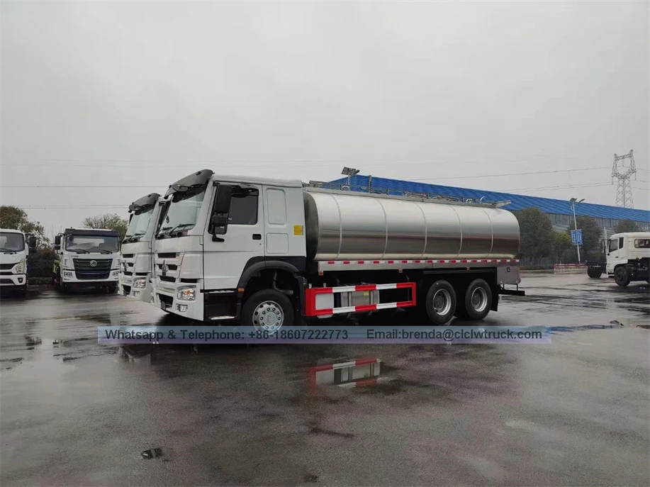 LHD/RHD HOWO 10000L 20000L Fresh Milk Transportation Tank Truck 10CBM 20CBM Stainless Steel Tanker