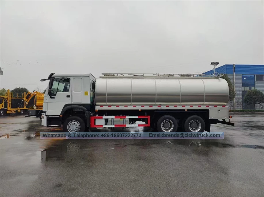LHD/RHD HOWO 10000L 20000L Fresh Milk Transportation Tank Truck 10CBM 20CBM Stainless Steel Tanker