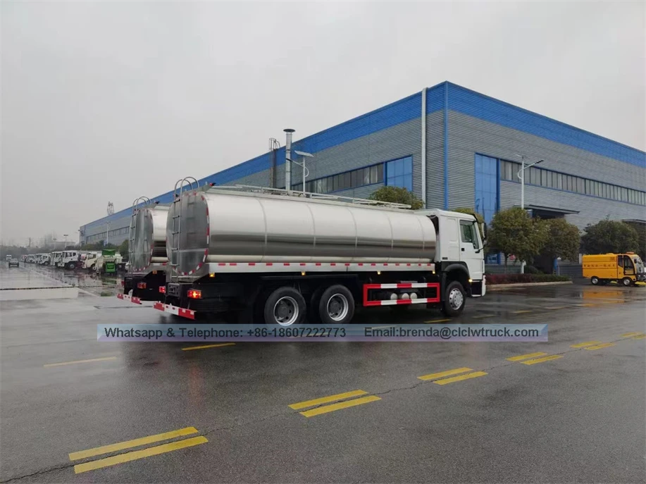 LHD/RHD HOWO 10000L 20000L Fresh Milk Transportation Tank Truck 10CBM 20CBM Stainless Steel Tanker