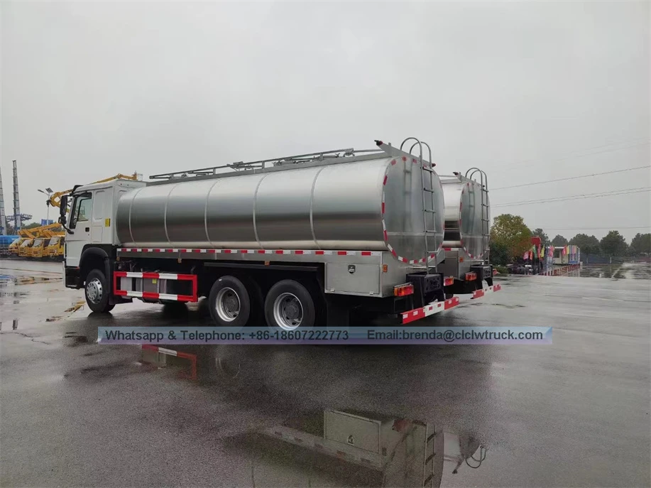 LHD/RHD HOWO 10000L 20000L Fresh Milk Transportation Tank Truck 10CBM 20CBM Stainless Steel Tanker