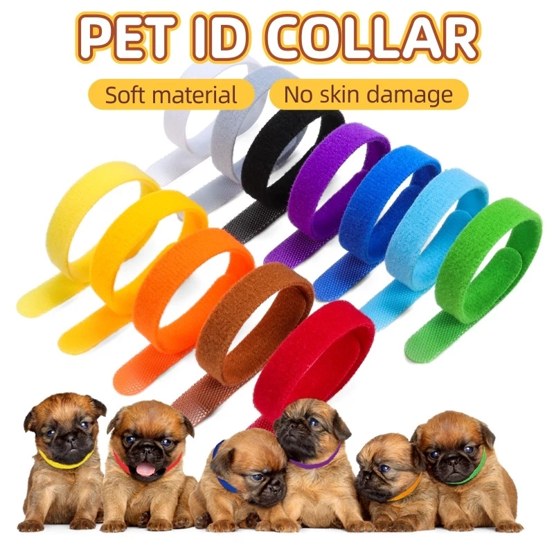 12 Colors Dog Collar Adjustable ID Bands Puppy Collars for Litter Newborn Pet Dog Cat Assorted Colors & Identification Collars
