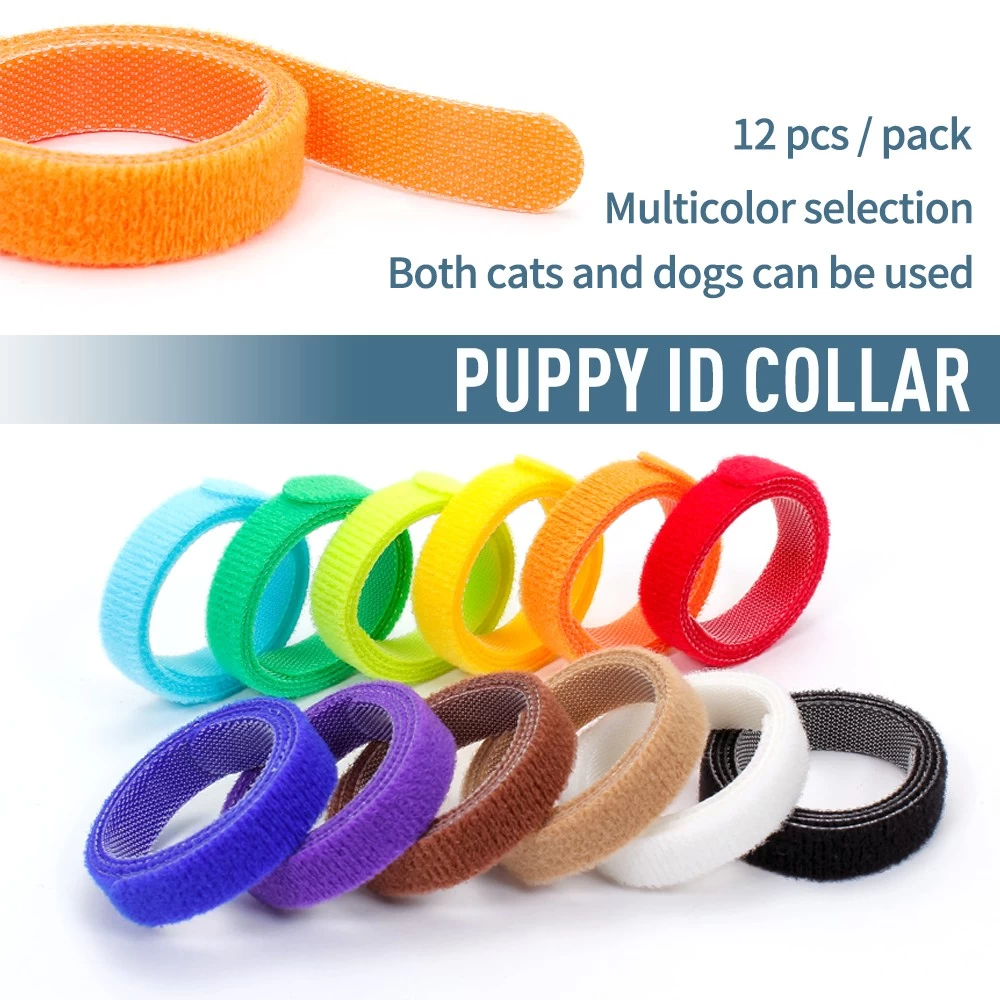 Customized package dog ID collar strap adjustable 100% nylon hook and loop