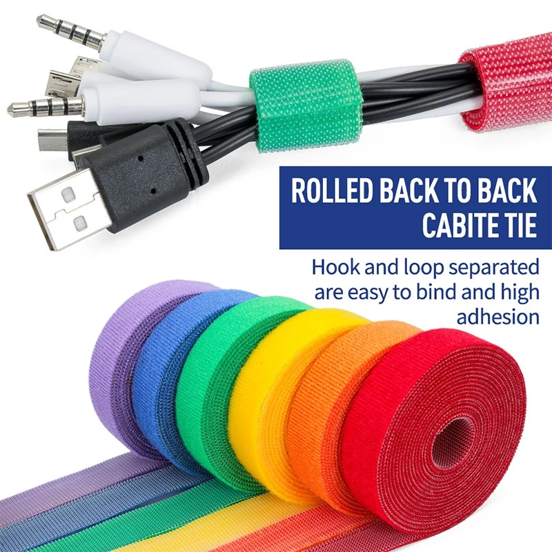 Reusable back to back cable tie hook and loop cable strip fastening strap for wires and cables