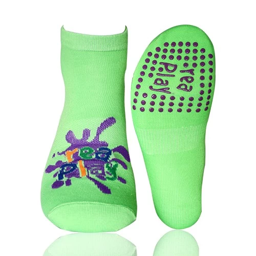 Sticker Sox for Kids : Green Small Trampoline and Hospital Socks