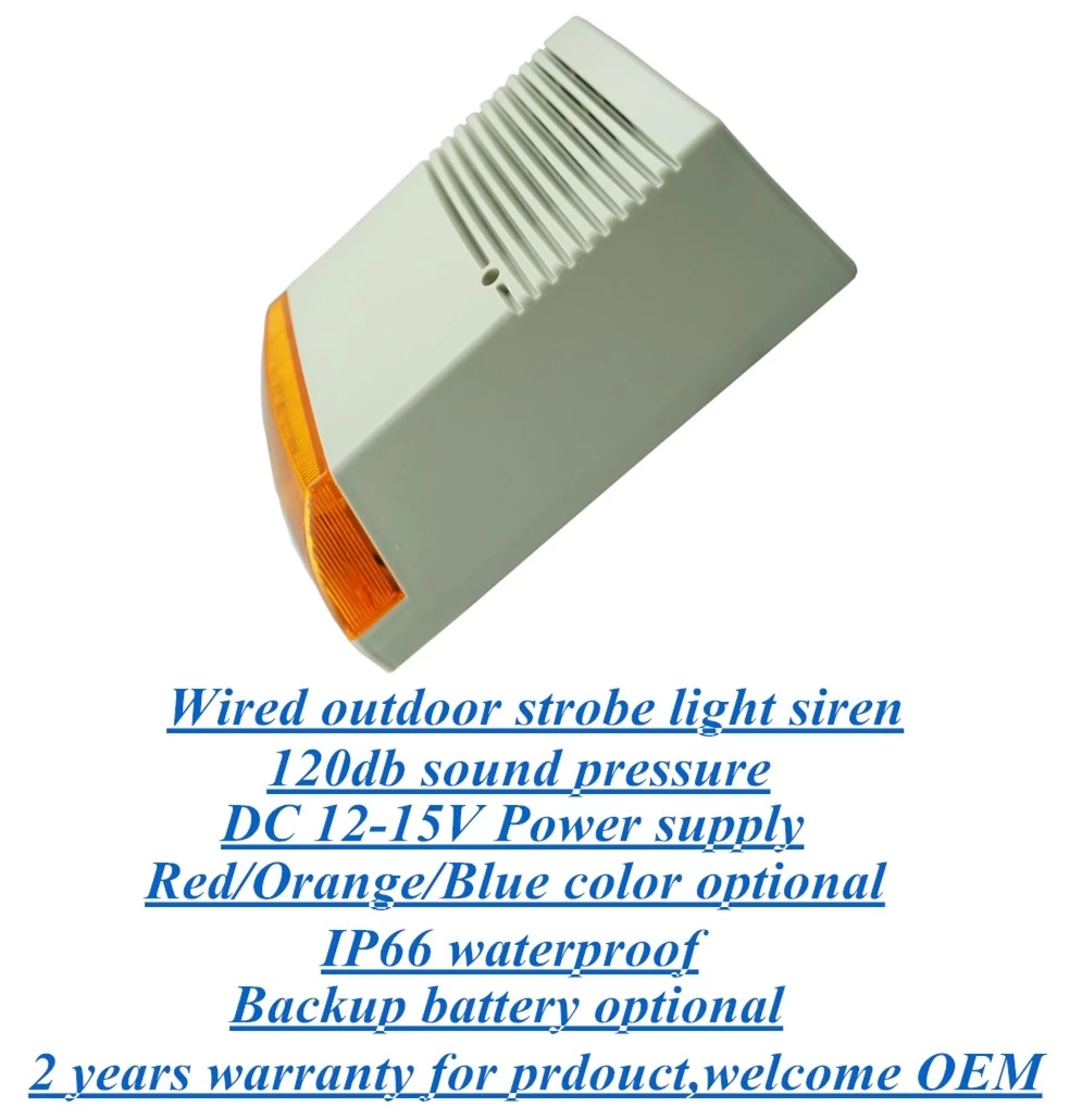 Outdoor wired electric strobe light alarm siren with backup battery optional