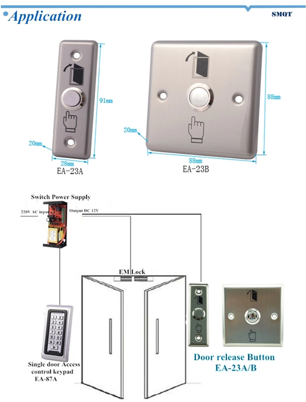 Stainless steel panel door release/push button