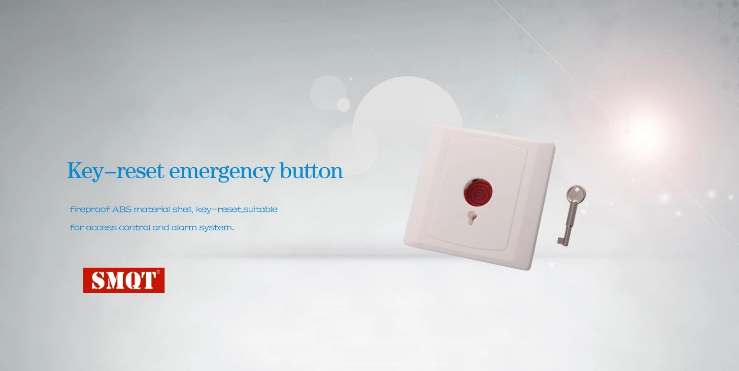Metal key-reset emergency button for alarm system and access control system