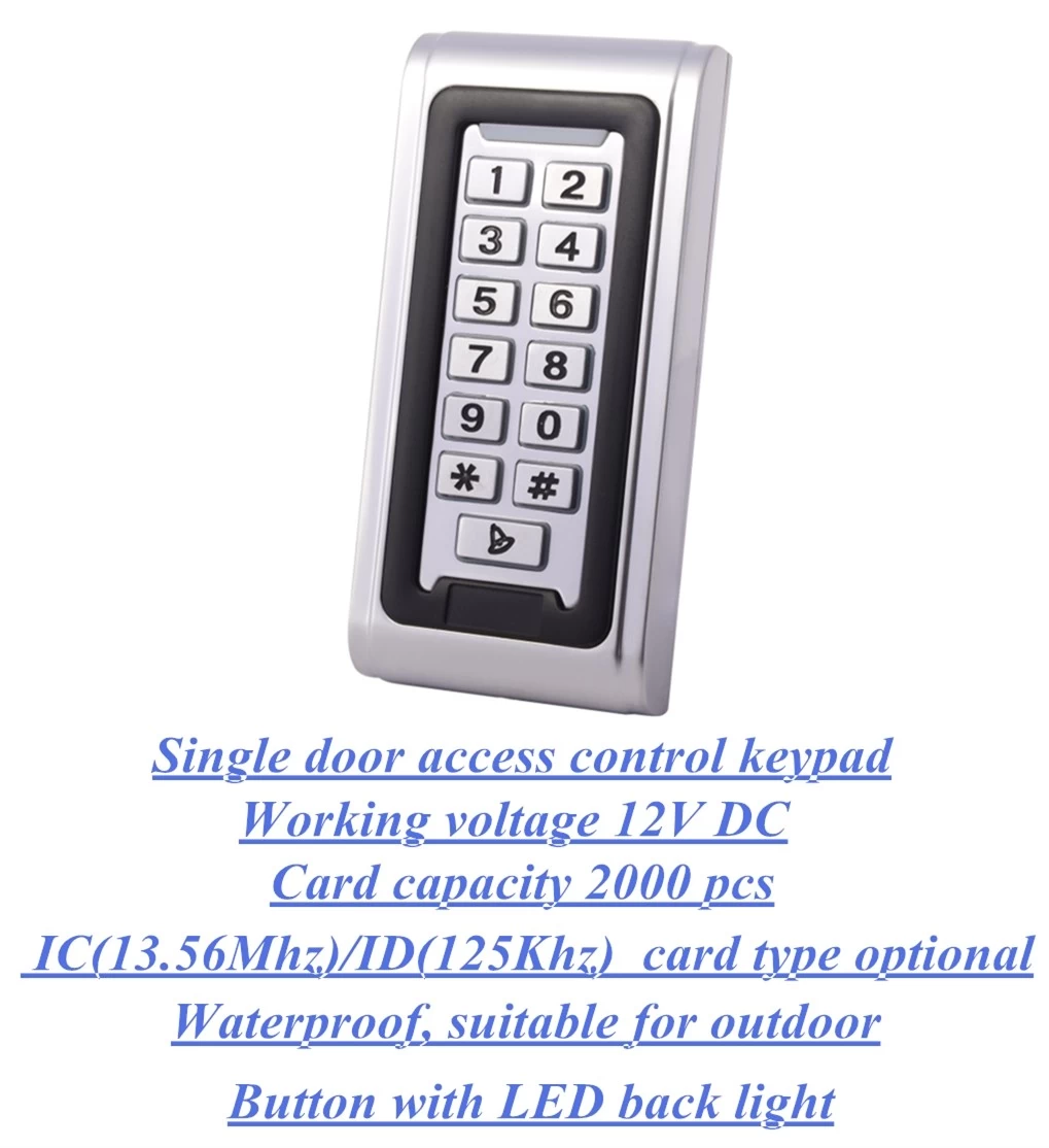 Waterproof metal single door access contorl keypad