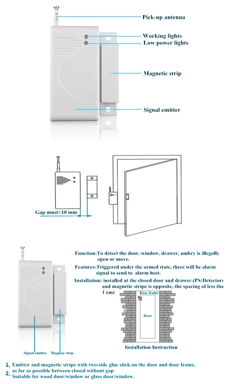 wireless door sensor,wireless magnetic door sensor,Door switch sensor