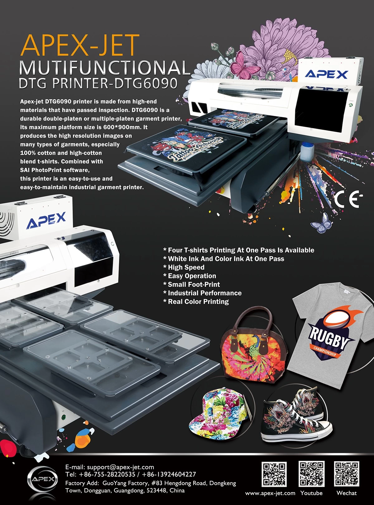 DOMSEM Full-automation DTG Printer T-shirt Garment Cloth Printer CMYK+WWWW  A3 Size Printing Machine DX5 Head Free T-shirt tray