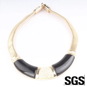 2014 big resin gold plated alloy rhinestone chocker collar necklace