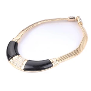 2014 big resin gold plated alloy rhinestone chocker collar necklace