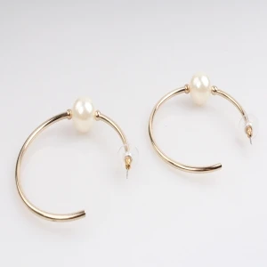 2014 fashion jewelry gold big round single pearl hoop earrings