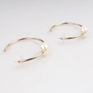 2014 fashion jewelry gold big round single pearl hoop earrings