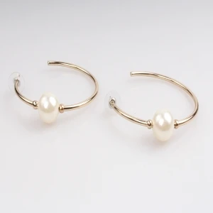 2014 fashion jewelry gold big round single pearl hoop earrings
