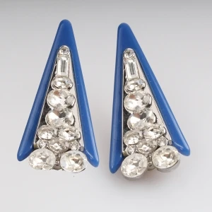 2014 rhinestone women fashion triangle shaped clip on earrings