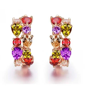 2018 TOP SALE FASHIONABLE Rose Gold Plated Multicolor Cubic Zirconia Bracelet Earrings Set - Ideal Gift for Women