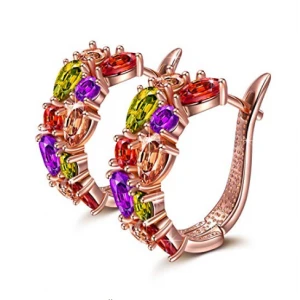 2018 TOP SALE FASHIONABLE Rose Gold Plated Multicolor Cubic Zirconia Bracelet Earrings Set - Ideal Gift for Women