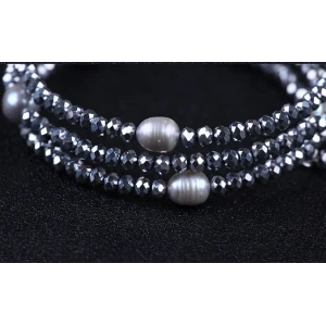 3 Strand Steel Wire Pearls Crystal Beads Open Bracelet Bangles Manufacturer