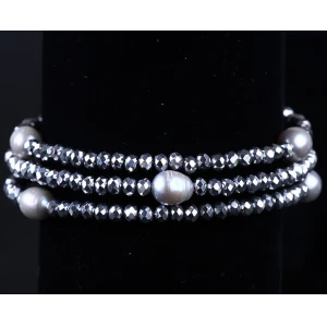 3 Strand Steel Wire Pearls Crystal Beads Open Bracelet Bangles Manufacturer