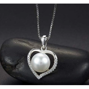 925 Sterling Silver Heart Pendant Necklace with Diamonds and Pearls Hearts shaped Necklace Manufacturer