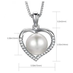 925 Sterling Silver Heart Pendant Necklace with Diamonds and Pearls Hearts shaped Necklace Manufacturer