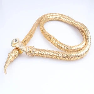 Adjustable gold metal v snake skin women elastic cloth belt BT60055