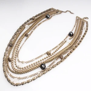 Antique Gold Multi Type Layered Chains Necklace