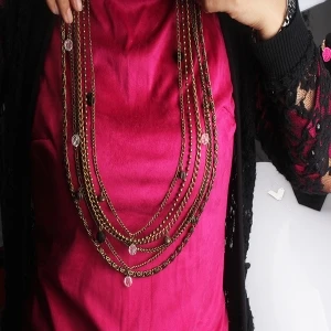 Antique Gold Multi Type Layered Chains Necklace