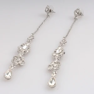 Beautiful silver filigree long drop crystal earrings designs E30097