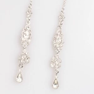 Китай Beautiful silver filigree long drop crystal earrings designs E30097 производителя