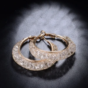 Best Selling Artificial Jewellery Mesh Crystal Gold Hoop Earrings Wholesale Fashion Jewelry OEM Factory
