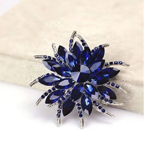 Best Selling Flower Brooch Pin for Women Brides Created Crystal Brooch Blue