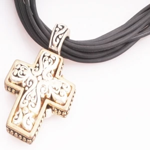 Black Leather Cords Cross Pendant Necklace