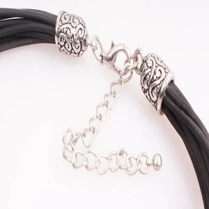 Black Leather Cords Cross Pendant Necklace