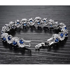 Blue Tennis Bracelet Women Cubic Zirconia Sapphire Jewelry Bridal Crystal Bangle Manufacturer China