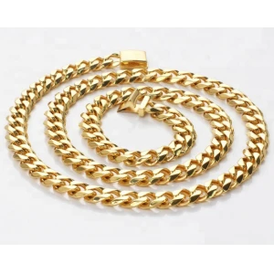 China Jewelry Wholesale Stainless Steel 18K Gold Plated Cuban Link Chain Jewelry Set